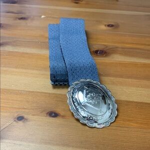 Unbranded Blue Grey Waist Belt w Lightweight Etched Silver  Buckle